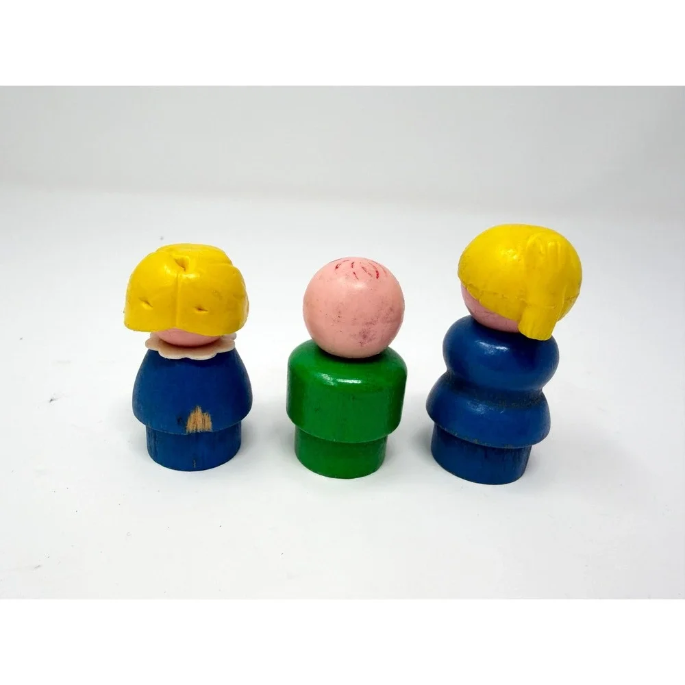 Vintage Fisher Price Little People Wood Body Plastic Head Lot of 3 Mom Girl Boy